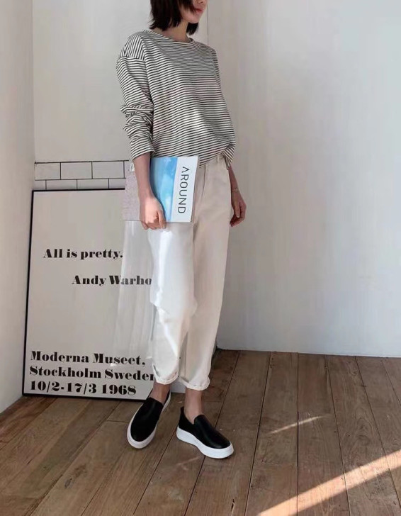 九分牛仔裤 白色