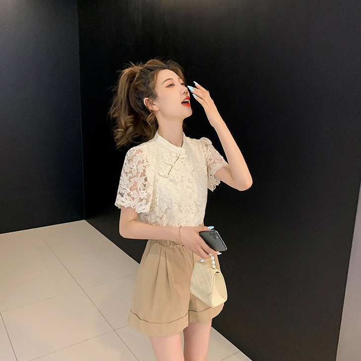 小谷粒 蕾丝雪纺衫