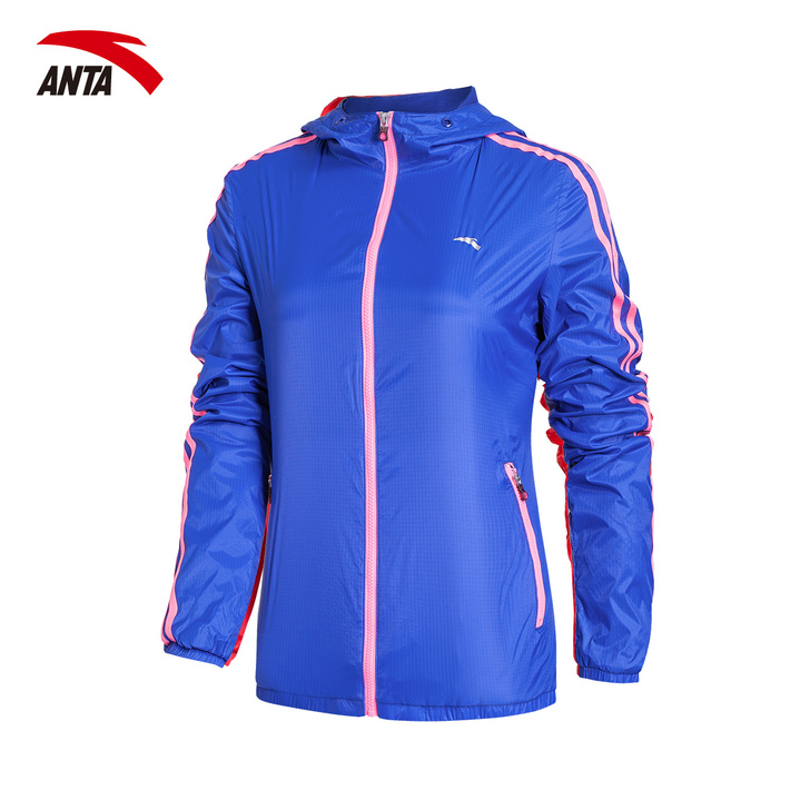 安踏女装运动外套2017秋季新款拼接连帽夹...