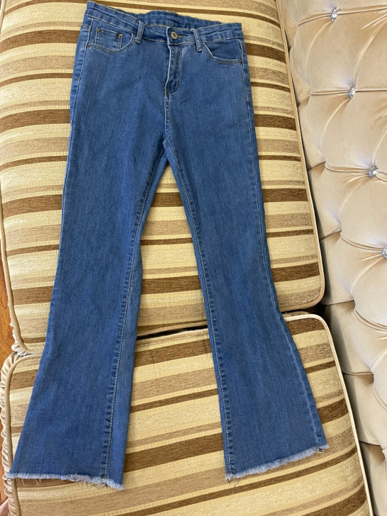 韩国 蓝色 微喇 超好版型 九分裤