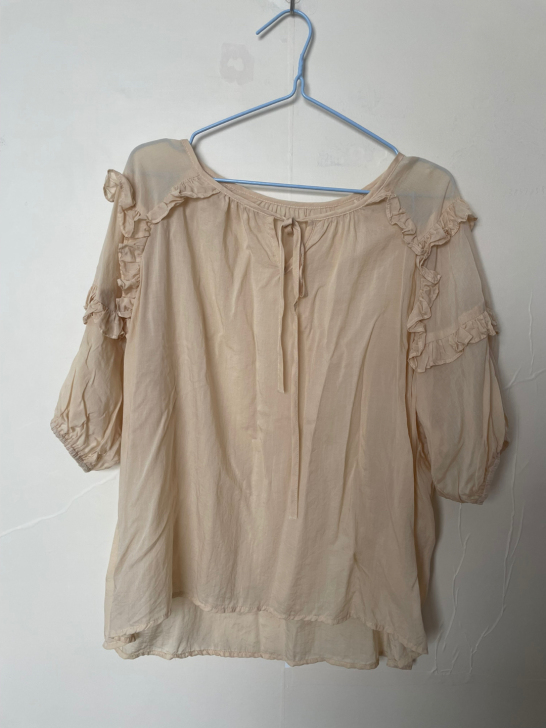 木耳边雪纺衫女夏遮肚子洋气小衫宽松薄款短袖...