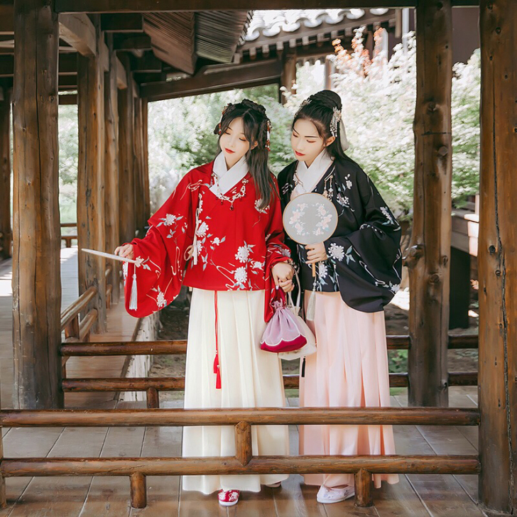 汉服出租|汉尚华莲传统汉服花期印花交领袄裙