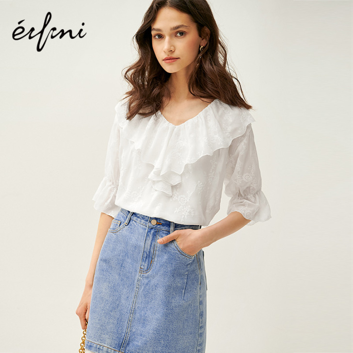 Eifini/伊芙丽 蕾丝雪纺衫