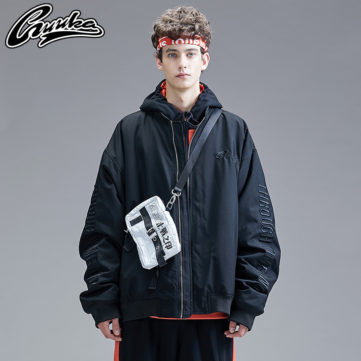 Guuka潮牌黑色棉衣男冬季 青少年嘻哈运...