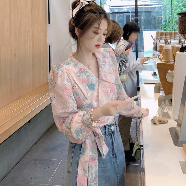 雪纺衫女夏季薄款2021新款甜美初恋法式别...