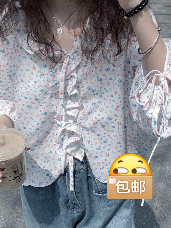 薄款韩版碎花衬衫