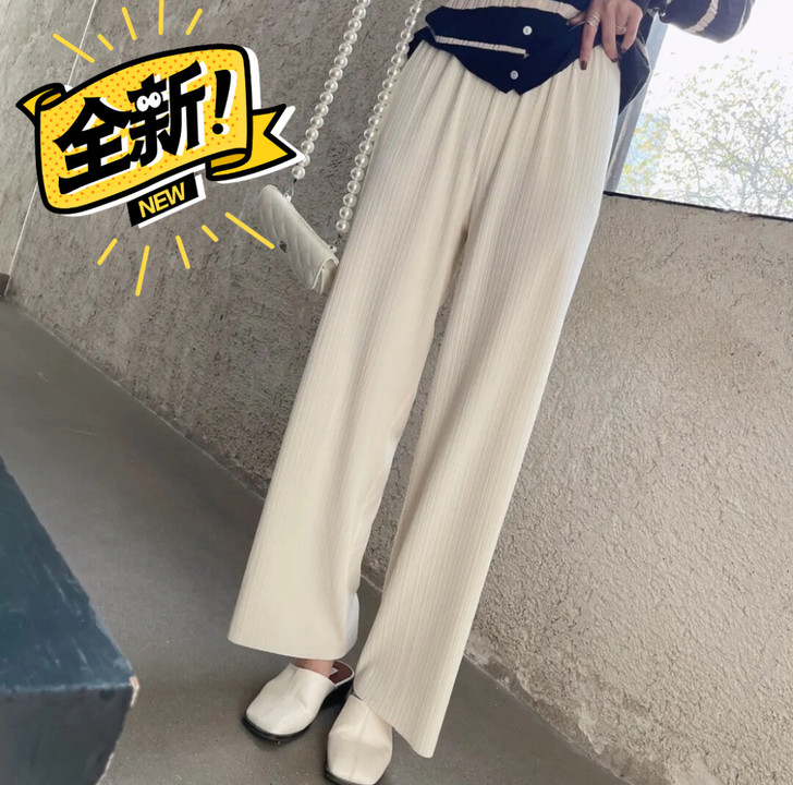 春夏新款百褶弹力冰丝裤女
