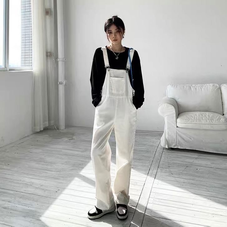 OROI背带牛仔裤女2021夏秋新款韩系雅...