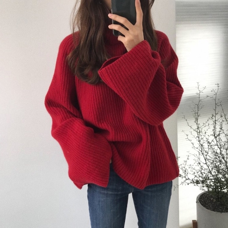 高领毛衣2021年新款女打底洋气本命新年红...