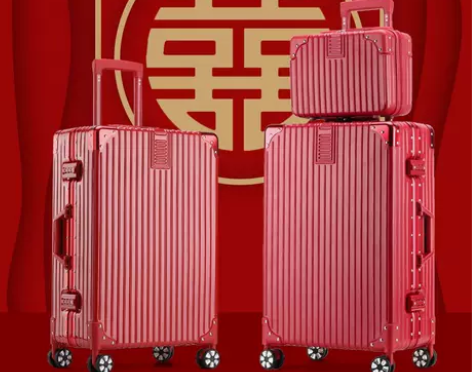 红色行李箱结婚新娘陪嫁箱子压箱婚礼用直角柳...