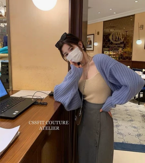 衣服-【迟伞伞】春日色彩～慵懒软糯坑条短款...