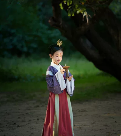 玠玘 儿童汉服 参考复原孙狗女紫缬襦 间色...