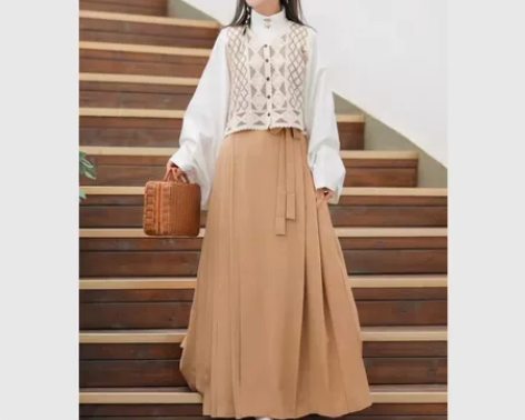 玉术原创云溪汉服女汉元素齐腰马面裙立领马甲...