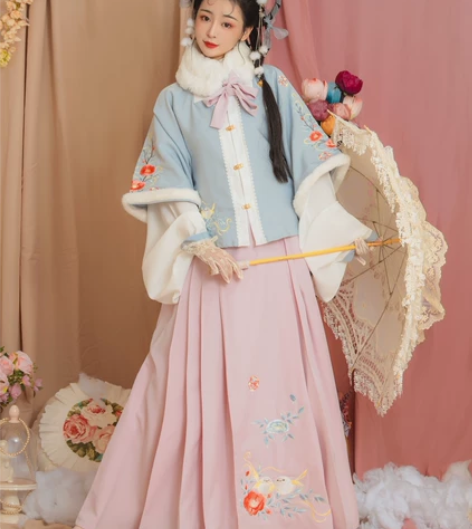 玉术原创汉服全套 方领半袖披袄明制百迭裙 ...