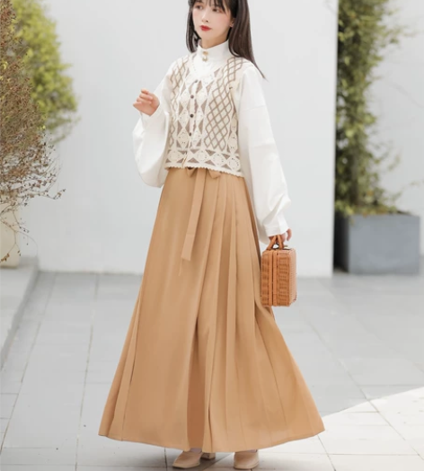 玉术原创 云溪汉服女汉元素齐腰马面裙立领马...