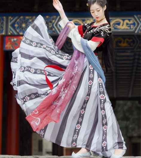 如梦霓裳汉服女夏装 坦领半臂襦裙枝间月窄袖...