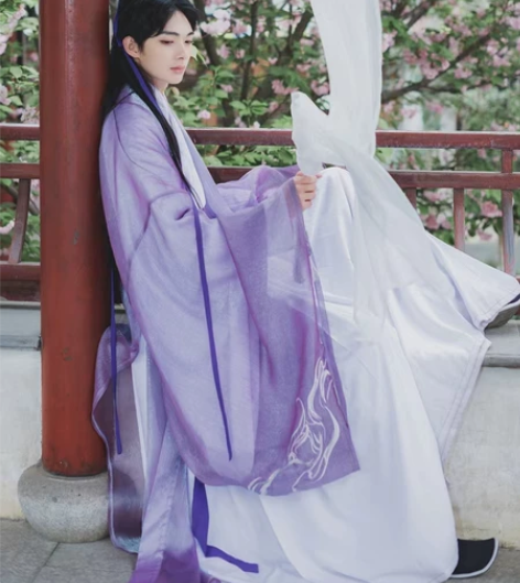 【望舒】如梦霓裳原创汉服男情侣大袖衫紫色刺...