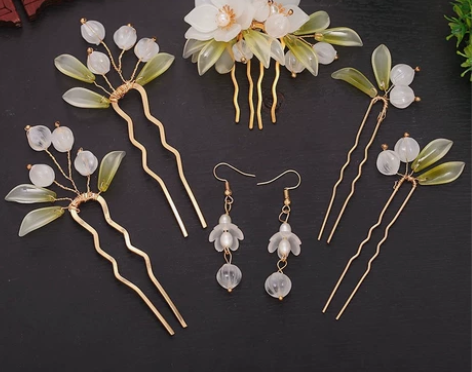 原创手工古风头饰套装汉服头饰流苏步摇发梳明...