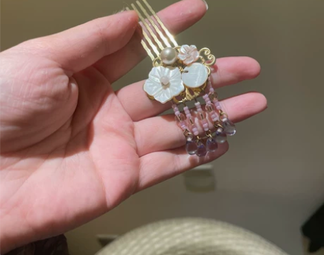 【汉服配饰】白蝶贝粉色璎珞琉璃发夹 已退坑...