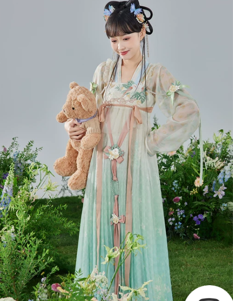 七月夕汉服 原创 栀夏 对襟印花短衫绣花渐...