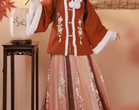 汉服女冬季明制对襟方领半袖披袄秋冬古装改良...