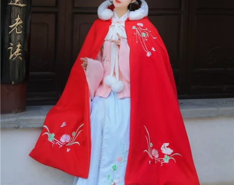 汉旭【玥绫兔】汉服斗篷外套女长款刺绣冬季加...