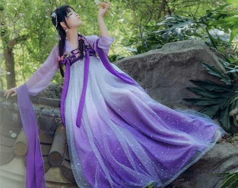 千韵岗原创 辰莲鱼梦 紫色 两片式齐胸襦裙...