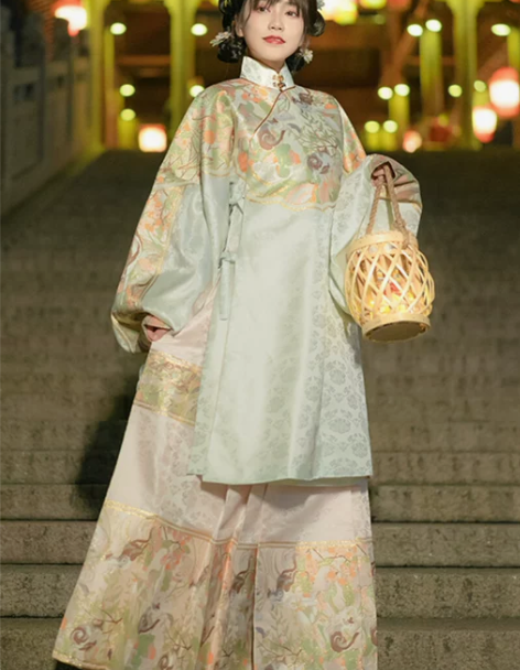 明堂拾遗汉服松林野趣织锦工艺明制立领斜襟仿...