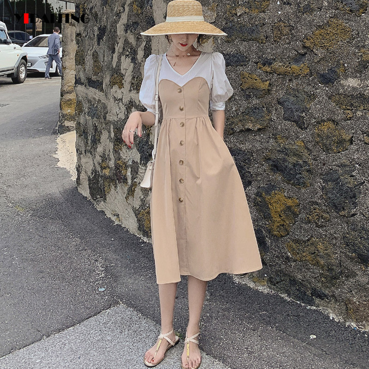 2019流行裙子仙女超仙森系中长款轻熟风连...