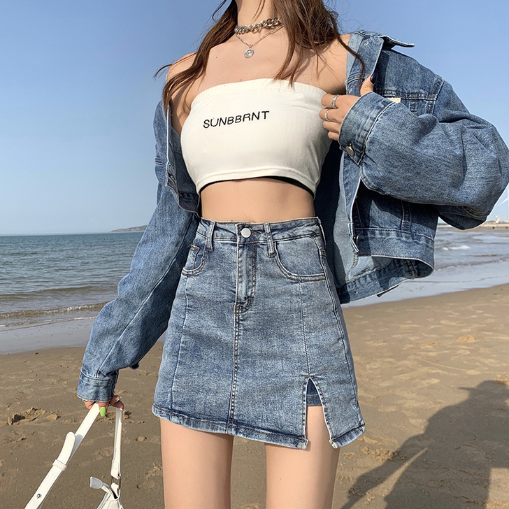 小米熊牛仔半身裙女夏季薄款高腰潮ins显瘦...