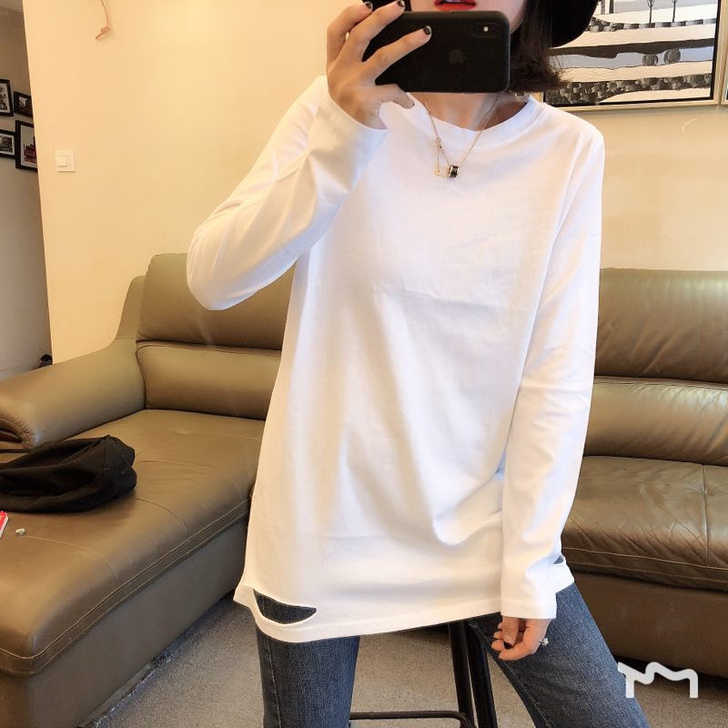 2019秋冬装新款长袖打底衫女宽松中长款加...