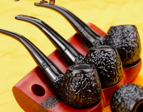 实木黑檀木烟锅手工烟具老式烟斗中号雕刻烟嘴...