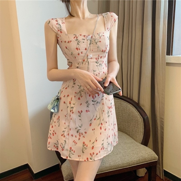 夏季吊带裙子桔梗森系超仙女甜美法式复古ro...