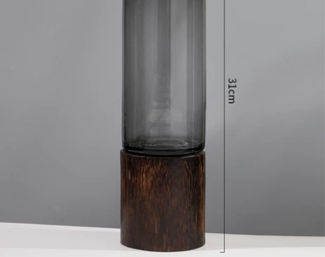 轻奢玻璃花瓶新中式客厅摆件插花带底座202...