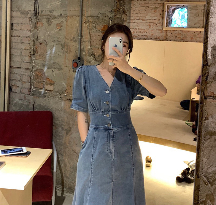 天丝牛仔连衣裙！13良品小个子新款夏轻薄浅...