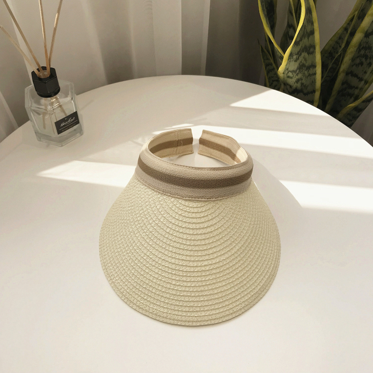 全新草编空顶鸭舌帽子女夏天户外出游防晒遮阳...