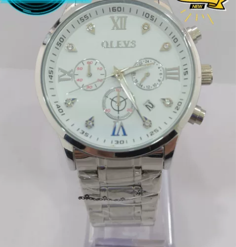 时尚潮流多功能六针三眼钢带折叠扣男士手表防...