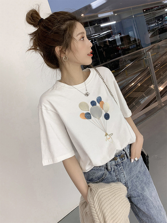 2021年夏季新款纯棉白色t恤女短袖宽松韩...