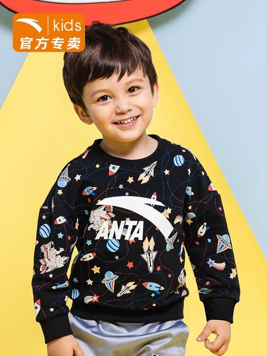 全新安踏儿童男女童套头印花卫衣上衣官网正品...