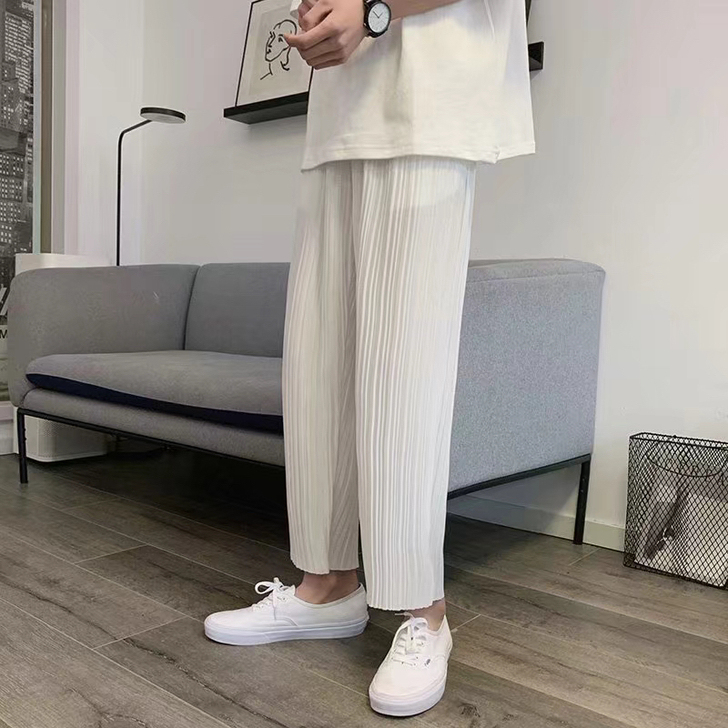 垂感冰丝裤男夏季薄款速干运动条纹九分裤子男...