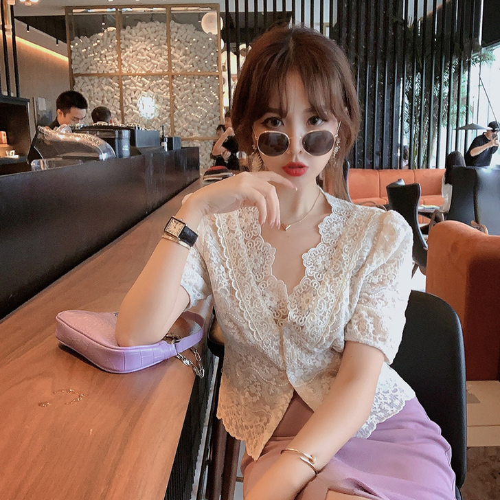 PINZIKO 法式气质蕾丝衫2020夏季...