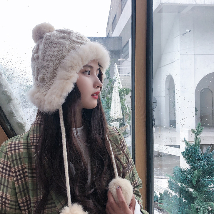 韩版毛线帽子女秋冬季东北雷锋帽保暖护耳加绒...