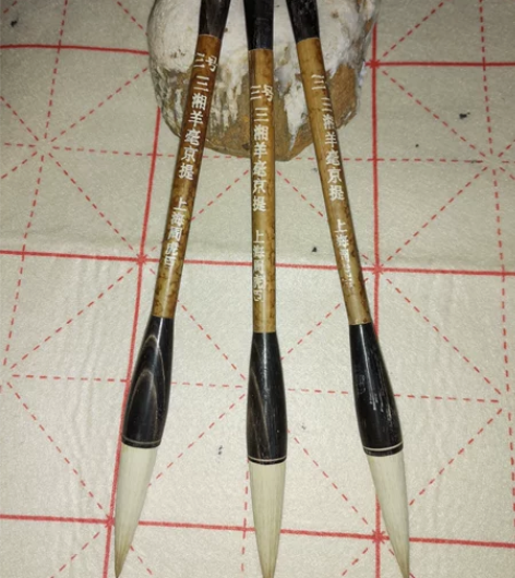 老毛笔上海周虎臣三号三湘羊毫京提 牛角斗牛...