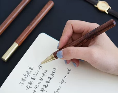 签字文玩实木高档商务黑色檀木笔木头签名笔男...