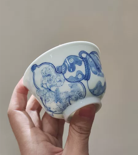 十方雨后 青花福禄荣华葫芦杯 雨後 口...
