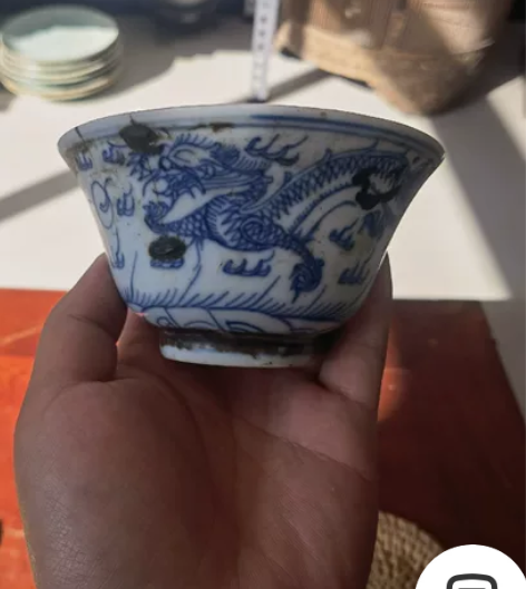 古玩杂项 青花老瓷器     龙凤盖碗  ...