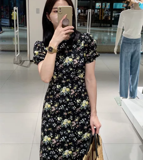 法式高级感碎花连衣裙 小众设计通勤气质收腰...