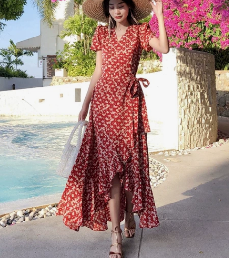 法式长裙过膝女装收腰连衣裙 下摆起球太长了...