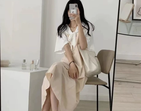 新款宽松大码吊带裙甜美清新学生裙女衬衫两件...