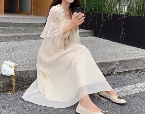 全新连衣裙长裙显瘦裙高腰甜美法式仙女裙小清...